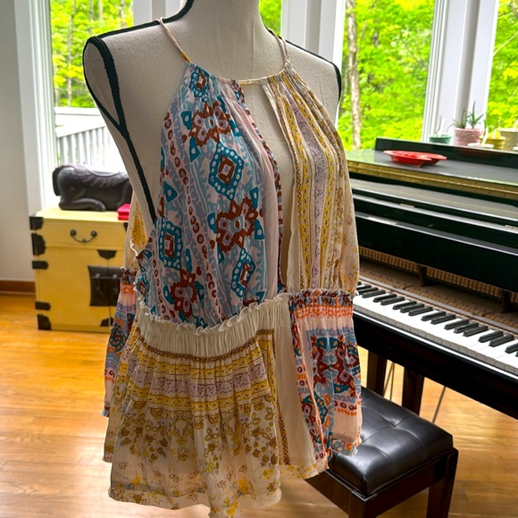 Free People SUMMER TOP XL  | Asymmetrical Yellow and Blue Tank Top - Picture 8 of 8